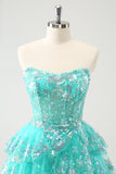 Cute Glitter Green A Line Strapless Sequined Tiered Corset Cocktail Dress