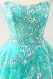 Cute Glitter Green A Line Strapless Sequined Tiered Corset Cocktail Dress