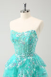 Cute Glitter Green A Line Strapless Sequined Tiered Corset Cocktail Dress