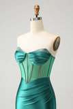 Glitter Dark Green Sweetheart Corset Tight Cocktail Dress with Beading