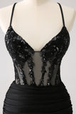 Sparkly Black Spaghetti Corset Short Cocktail Dress with Lace Up Back