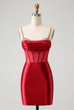 Glitter Fuchsia Spaghetti Straps Tight Corset Cocktail Dress with Beading