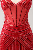 Sparkly Red Spaghetti Straps Sequin Short Tight Cocktail Dress