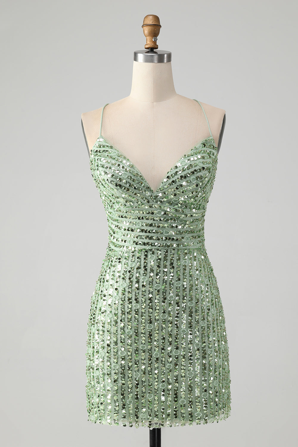 Sparkly Green Bodycon Sequins Lace Up Cocktail Dress