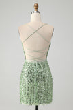 Sparkly Green Bodycon Sequins Lace Up Cocktail Dress