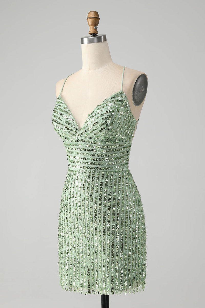 Load image into Gallery viewer, Sparkly Green Bodycon Sequins Lace Up Cocktail Dress