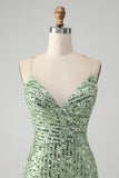 Sparkly Green Bodycon Sequins Lace Up Cocktail Dress