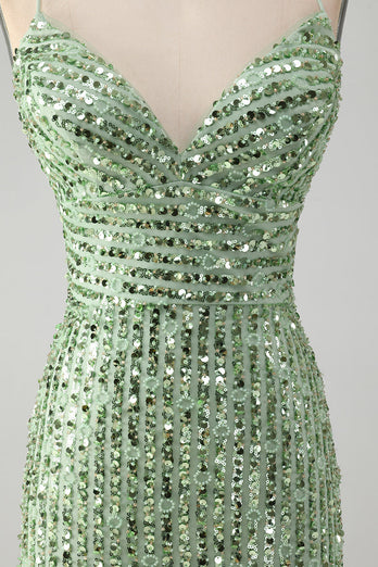 Sparkly Green Bodycon Sequins Lace Up Cocktail Dress