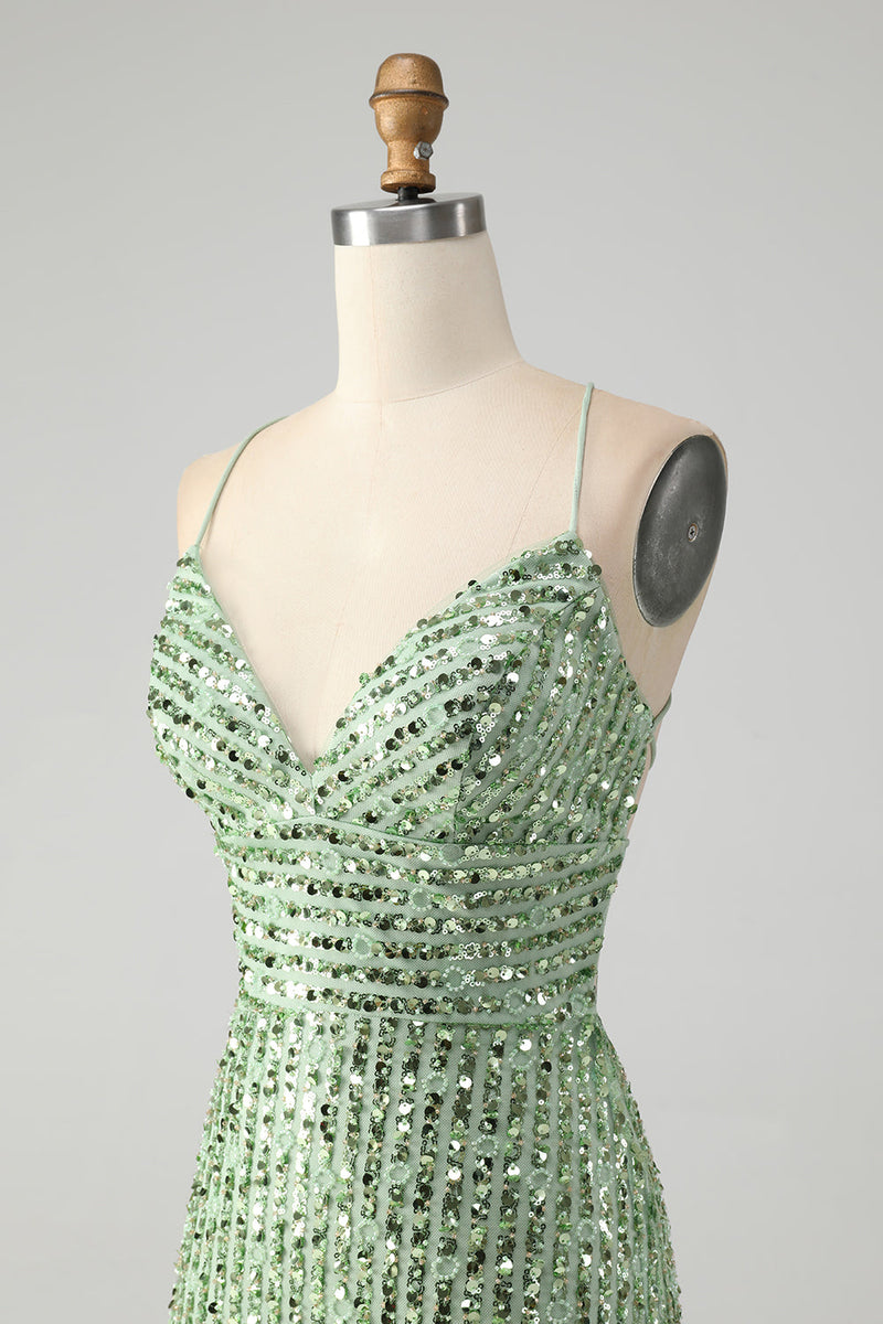 Load image into Gallery viewer, Sparkly Green Bodycon Sequins Lace Up Cocktail Dress