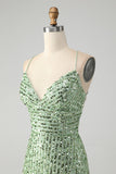 Sparkly Green Bodycon Sequins Lace Up Cocktail Dress