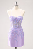 Blue Spaghetti Straps Corset Tight Cocktail Dress Dress with Sequins