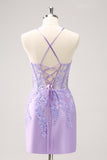 Blue Spaghetti Straps Corset Tight Cocktail Dress Dress with Sequins