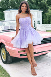 Glitter Lilac A Line Short Lace Up Back Cocktail Dress with Appliques