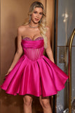 Cute A Line Sweetheart Corset Fuchsia Cocktail Dress with Beading