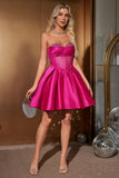 Cute A Line Sweetheart Corset Fuchsia Cocktail Dress with Beading