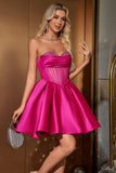 Cute A Line Sweetheart Corset Fuchsia Cocktail Dress with Beading