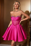 Cute A Line Sweetheart Corset Fuchsia Cocktail Dress with Beading