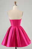 Cute A Line Sweetheart Corset Fuchsia Cocktail Dress with Beading