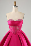 Cute Fuchsia A Line Sweetheart Corset Cocktail Dress with Beading