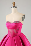 Cute Fuchsia A Line Sweetheart Corset Cocktail Dress with Beading