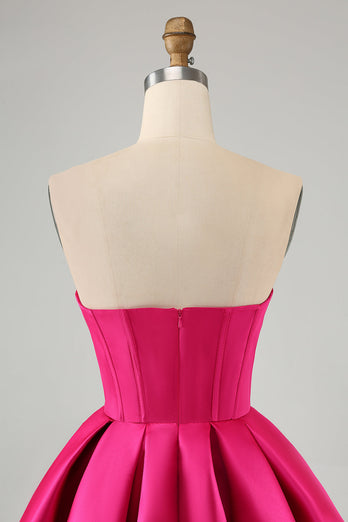 Cute Fuchsia A Line Sweetheart Corset Cocktail Dress with Beading