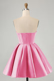 Cute Fuchsia A Line Sweetheart Corset Cocktail Dress with Beading