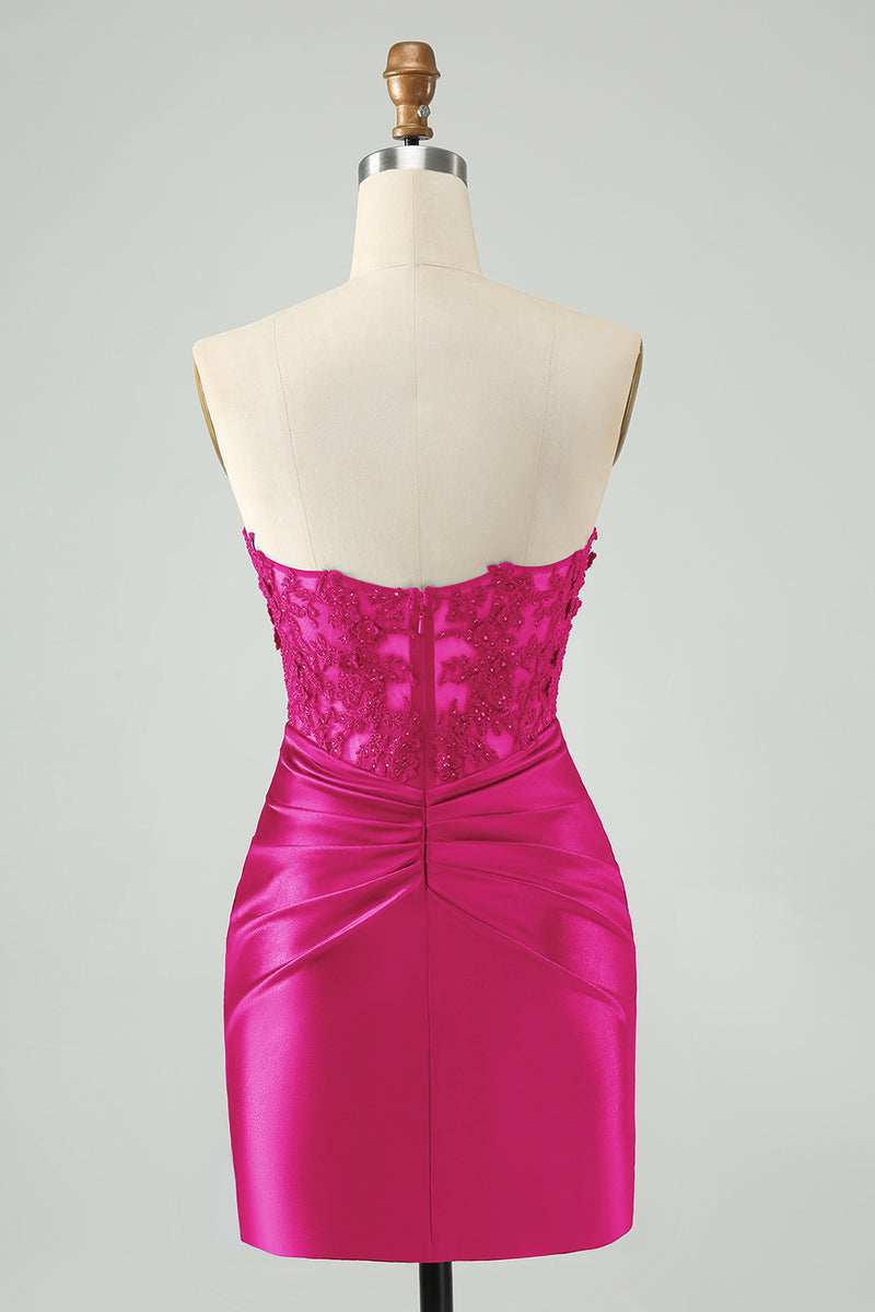 Load image into Gallery viewer, Sparkly Purple Bodycon Strapless Hollow Out Cocktail Dress with Lace