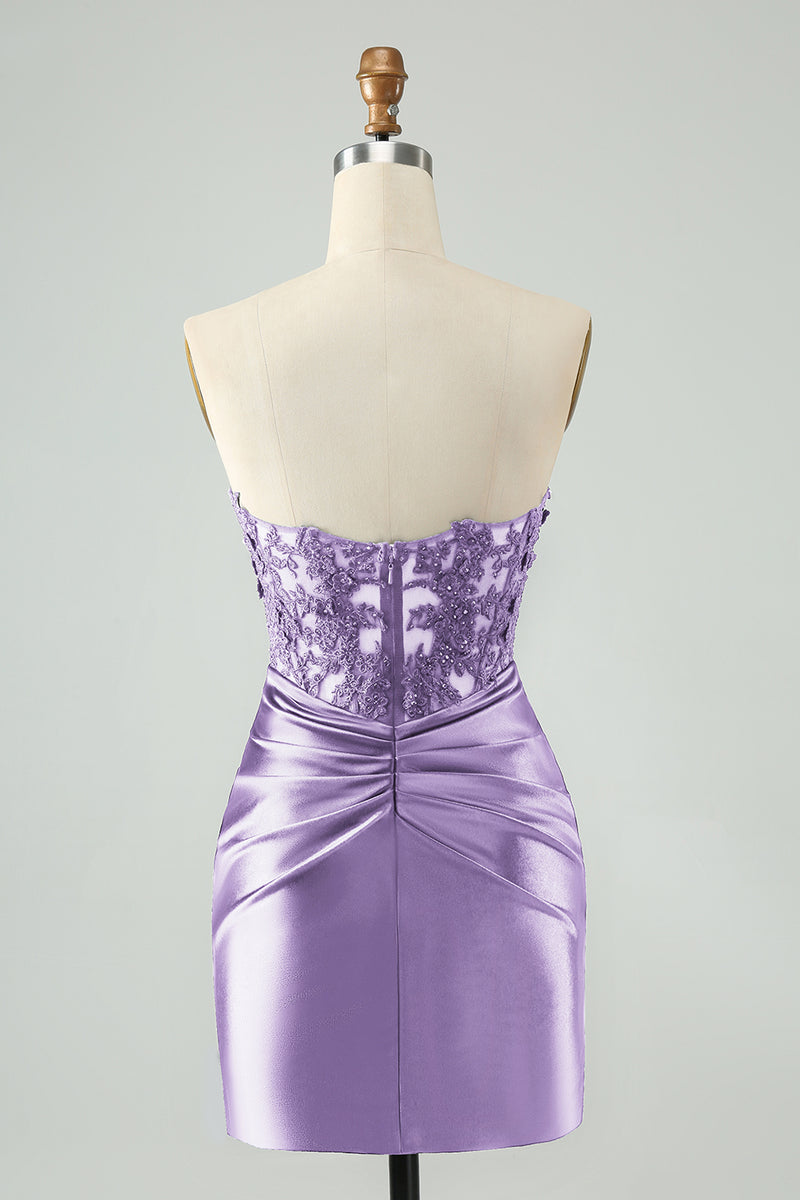 Load image into Gallery viewer, Sparkly Purple Bodycon Strapless Hollow Out Cocktail Dress with Lace