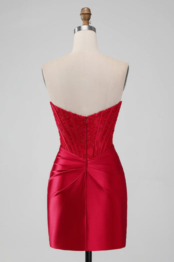 Sparky Red Bodycon Strapless Cocktail Dress with Beading