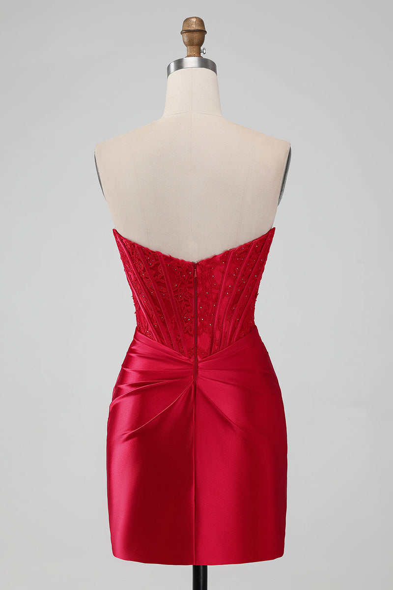 Load image into Gallery viewer, Sparky Red Bodycon Strapless Cocktail Dress with Beading