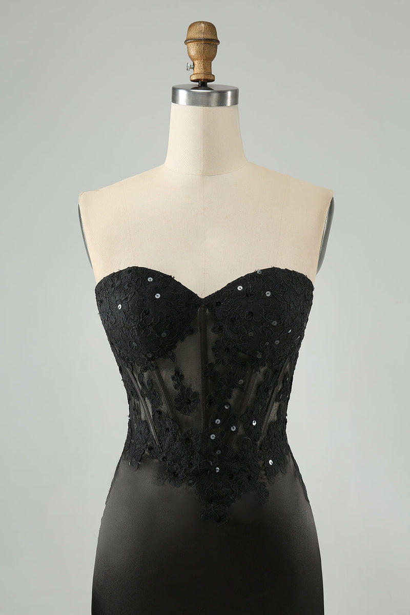Load image into Gallery viewer, Sparkly Black Bodycon Sweetheart Corset Cocktail Dress with Appliques