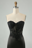 Sparkly Black Bodycon Sweetheart Corset Cocktail Dress with Appliques