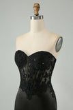 Sparkly Black Bodycon Sweetheart Corset Cocktail Dress with Appliques