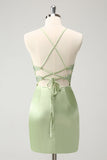 Sparkly Green Spaghetti Straps Beaded Corset Cocktail Dress with Appliques