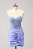 Lilac Strapless Tight Corset Cocktail Dress with Appliques