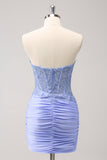 Lilac Strapless Tight Corset Cocktail Dress with Appliques