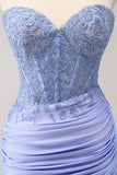 Lilac Strapless Tight Corset Cocktail Dress with Appliques