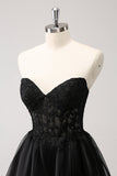 Cute Black A Line Corset Strapless Ruffled Short Cocktail Dress