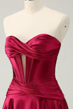 Burgundy A Line Sweetheart Strapless Keyhole Satin Cocktail Dress