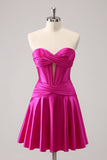 Fuchsia A-Line Sweetheart Corset Short Cocktail Dress