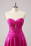 Fuchsia A-Line Sweetheart Corset Short Cocktail Dress