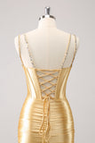 Golden Spaghetti Straps Bodycon Cocktail Dress with Sequins