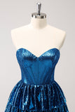 Peacock Blue A Line Strapless Corset Tiered Short Homecoming Dress