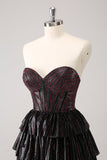 Sparkly Black Pink Sweetheart Tiered Cocktail Dress with Beading