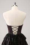 Sparkly Black Pink Sweetheart Tiered Cocktail Dress with Beading