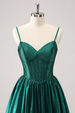 Dark Green A-Line Spaghetti Straps Corset Pleated Cocktail Dress