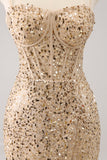 Sparkly Golden Spaghetti Straps Bodycon Cocktail Dress with Sequins