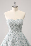 Grey Green A-Line Strapless Floral Short Cocktail Dress