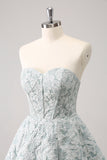 Grey Green A-Line Strapless Floral Short Cocktail Dress