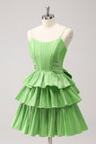 Cute A Line Corset Green Pleated Tiered Short Cocktail Dress with Bows